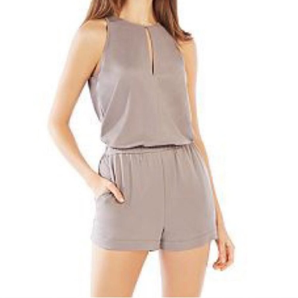 BCBGMaxAzria Women's Size Small Tan Andy Keyhole Modal Blend Romper *Flaws*